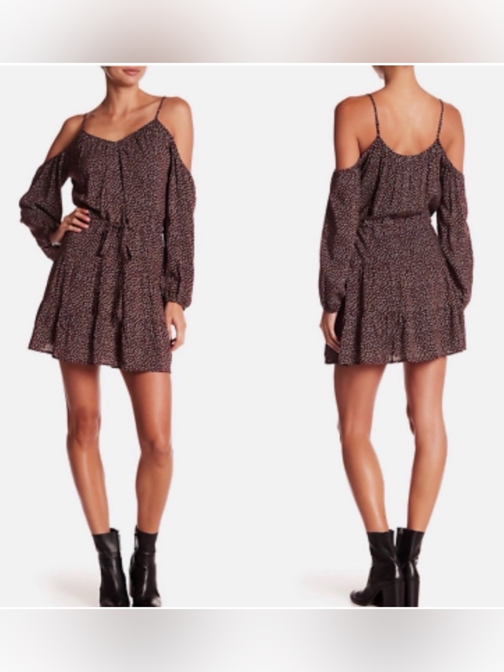 PAIGE Carmine Cold Shoulder Mini Dress "Winetasting" burgundy floral print NWT
